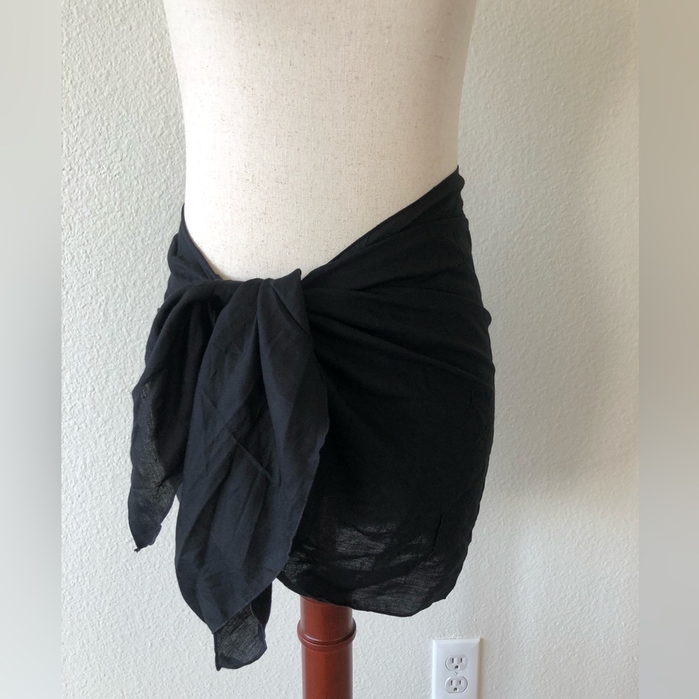 SHU-SHI - NWT SARONG PAREO SHORT BATHING SUIT COVER UP/WRAP + BLACK/S - Picture 10 of 12